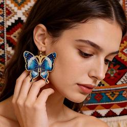 Golden Brass Dangle Earrings, Butterfly, with Iron Earring Findings, Golden, 46x41mm