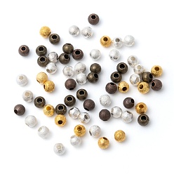 Mixed Color Brass Textured Beads, Cadmium Free & Lead Free, Round, Mixed Color, 4mm, Hole:1mm