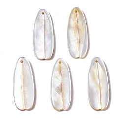 Yellow Shell Natural Yellow Shell Pendants, Petaline, 26~28x10~11x2~5mm, Hole: 1mm