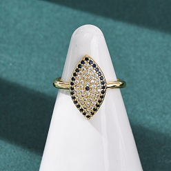 Horse Eye Латунные микропаве кубические цирконии манжеты открытые кольца для женщин, стойки покрытие, долговечный, без свинца и без кадмия, реальный 18 k позолоченный, лошадиный глаз , 17 мм, внутренний диаметр: 16 мм