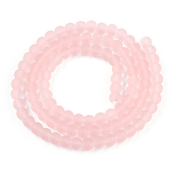 Pink Transparent Glass Beads Strands, Frosted, Round, Pink, 4~4.5mm, Hole: 0.8mm, about 97~99pcs/strand, 14.76 inch~14.96 inch(37.5~38cm)