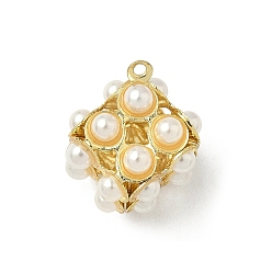 Белый Подвески из искусственного жемчуга, квадратный, с золотой латуни нахождения, ионное покрытие (ip), долговечный, без свинца и без кадмия, белые, 16.5x12.5x13 мм, отверстие : 1 мм