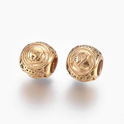 Золотой 316 европейские бусины из хирургической нержавеющей стали, бусины с большим отверстием, Рондель с созвездиями Льва, золотые, 10x9 мм, отверстие : 4 мм