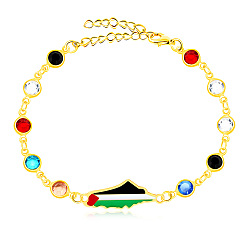 Золотой Карта Палестины 304 Браслеты из нержавеющей стали с эмалированными звеньями, плоские круглые браслеты-цепочки с кубическим цирконием для женщин, золотые, 7.28 дюйм (18.5 см)