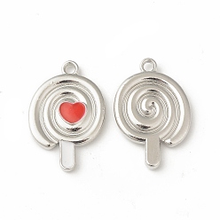 Платина Сплав эмали прелести, леденец с сердечком, платина, 19.5x13x3 мм, отверстие : 1.5 мм