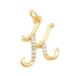 Letter K Brass Micro Pave Clear Cubic Zirconia Pendants, Letter Charms, Cadmium Free & Lead Free, Real 18K Gold Plated, Letter K, 17x14x2mm, Hole: 5mm