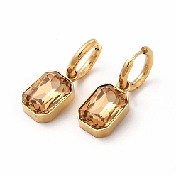 Перу Ионное покрытие (ip) 304 серьги-кольца из нержавеющей стали, прямоугольная стеклянная серьга с подвеской для женщин, золотые, Перу, 31 мм, штифты : 0.9 мм