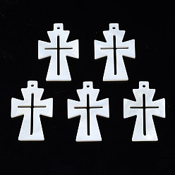 Пресноводная Раковина Природные подвески оболочки пресноводных, крестик, 26x17x2 мм, отверстие : 1.2 мм