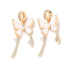 Настоящее золото 18K Латунные микропаве прозрачные подвески с фианитом, бабочки прелести, реальный 18 k позолоченный, 32 мм, отверстие : 3 мм