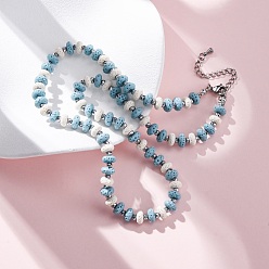 Небесно-голубой Ожерелья из бусин-ронделей из окрашенной натуральной лавы и синтетического немагнитного гематита, два тона, с концевыми цепями из нержавеющей стали, голубой, 18.50 дюйм (47 см)
