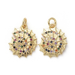 Золотой Латунные микро-паве красочные кубические циркониевые подвески, с прыжковых колец, форма раковины, золотые, 16x12.5x3 мм, отверстие : 3 мм