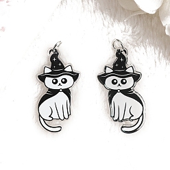 Cat Shape Акриловые подвески с принтом на хэллоуин, очарование в форме кошки, белые, форма кошки, 46x24 мм