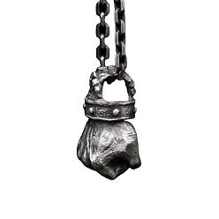 Plata Antigua Collares con colgante de puño de boxeo de aleación vintage para hombre y mujer., plata antigua, 23.62 pulgada (60 cm)