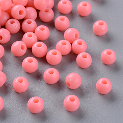 Salmon Opaque Acrylic Beads, Round, Salmon, 6x5mm, Hole: 1.8mm, about 4400pcs/500g