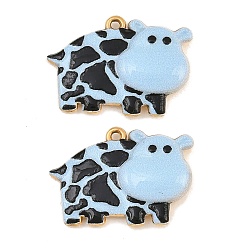 Light Sky Blue Printed 304 Stainless Steel Enamel Pendants, Dairy Cattle Charms, Ion Plating(IP), Real 18K Gold Plated, Light Sky Blue, 16x22x4mm, Hole: 1mm
