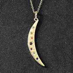 Настоящее золото 18K Женские подвески в виде луны из латуни с микропаве из разноцветных кубических цирконий, реальный 18 k позолоченный, 17.68 дюйм (44.9 см), удлинитель: 52.5 мм