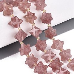 Клубничный Кварц Природного кварца клубники нитей бисера, звезда, с бисером, 12~15.5x11~13x11~13 мм, отверстие : 1~1.2 мм, около 28~29 шт / нитка, 16.14~17.32 дюйм (41~44 см)