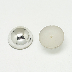 Silver UV Plated Acrylic Beads, Half Drilled, Dome/Half Round, Silver, 14x7mm, Hole: 1.4mm