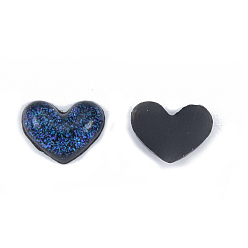 Prussian Blue Resin Cabochons, with Glitter Powder, Heart, Prussian Blue, 6~6.5x8x2~2.5mm