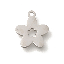 Нержавеющая Сталь Цвет 304 прелести нержавеющей стали, лазерная резка, цветочный шарм, цвет нержавеющей стали, 11.5x10x1 мм, отверстие : 1.2 мм