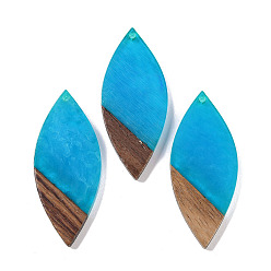Озёрно--синий Большие подвески из смолы и дерева, лист прелести, Плут синий, 52.5x22x3.5 мм, отверстие : 2 мм