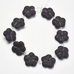 Schwarz Natürliche Lavasteinperlenstränge, gefärbt, Blume, Schwarz, 32x9 mm, Bohrung: 2 mm, ca. 10 Stk. / Strang, 15.3 Zoll (39 cm)