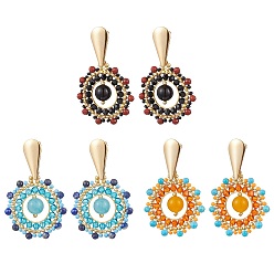 Смешанные камни Серьги-гвоздики из натурального смешанного камня в стиле бохо, с ручной работы стеклянными бусинами и 304 фурнитурой для сережек из нержавеющей стали для женщин, 47x29 мм