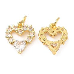Real 18K Gold Plated Rack Plating Brass Micro Pave Clear Cubic Zirconia Pendants, with Jump Ring, Long-Lasting Plated, Lead Free & Cadmium Free, Heart Charm, Real 18K Gold Plated, 17x14.5x4mm, Hole: 4mm