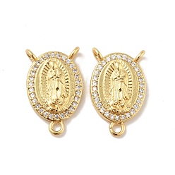 Настоящее золото 18K Долговечное покрытие стойки из латуни, микро паве, кубический цирконий, звенья компонентов люстры, 3 Разъемы петли, овальные, подвеска в центре розария, без кадмия и без свинца, реальный 18 k позолоченный, 18x11x3 мм, отверстие : 1.6 мм