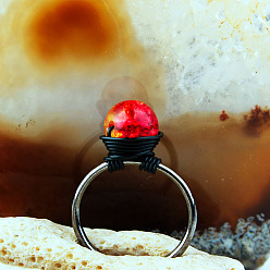 Нефрит Кольца-манжеты из натурального нефрита, обвитого железной проволокой, с круглыми бусинами, чёрные, внутренний диаметр: регулируемый