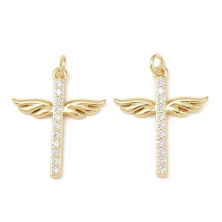 Настоящее золото 18K Латунные микро проложить кубического циркония подвески, крестик, без кадмия и без свинца, стойки покрытие, долговечный, с целью перехода в кольце, реальный 18 k позолоченный, 25x20.5x2 мм, отверстие : 3.4 мм