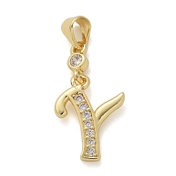 Letter Y Латунные микро проложить кубического циркония подвески, долговечный, без свинца и без кадмия, стойки покрытие, письмо амулеты, Письмо Y, 16x12x2 мм, отверстие : 4.5x3.5 мм