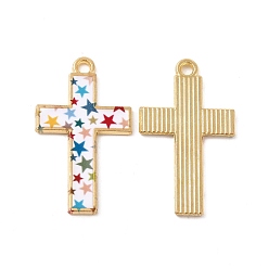Звезда Подвески в стиле мозаики из сплава золотого тона, с эмалью, без кадмия, без никеля и без свинца, крест очарование, звезда картины, 29x17x1.5 мм, отверстие : 1.8 мм