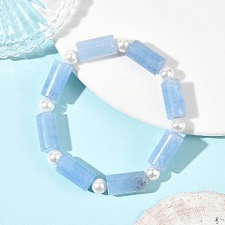 AceroAzul Pulseras elásticas con columnas de jade natural de Malasia teñido y perlas de concha., acero azul, diámetro interior: 2.20 pulgada (5.6 cm)