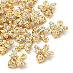 Plaqué 18K Or Véritable Breloques abeilles en laiton Shegrace, micro-pavées de zircone cubique, sans cadmium et sans nickel et sans plomb, réel 18 k plaqué or, 11x10.5x3mm, Trou: 1.2mm