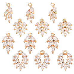 Золотой 12ПК 4 стили латунные микропаве прозрачные кубические циркониевые подвески, лист прелести, золотые, 15.5~18x7~13x3~4 мм, отверстие : 1~1.8 мм, 3 шт / стиль