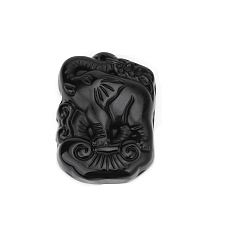 Слон Натуральный обсидиан резные большие подвески, слон, 53x38 мм