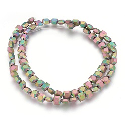 Rainbow Plated Electroplated Non-magnetic Synthetic Hematite Beads Strands, Frosted, Hexagon, Multi-color Plated, 6x6x3mm, Hole: 1mm, about 72pcs/strand, 15.94 inch(40.5cm)