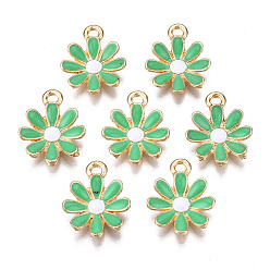 Средний Морско-зеленый Подвески из легкого позолоченного сплава, с эмалью, цветок, средний морской зеленый, 17.5x14.5x3 мм, отверстие : 2 мм