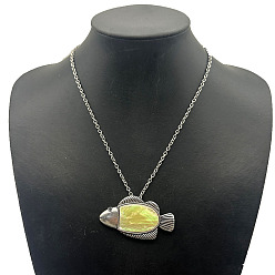 Fish Модные ожерелья с подвесками из натуральной ракушки пауа из сплава, платина, рыба