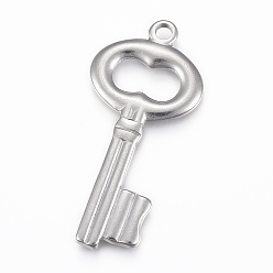 Stainless Steel Color Tarnish Resistant 304 Stainless Steel Pendants, Key, Stainless Steel Color, 49x23x3mm, Hole: 3mm