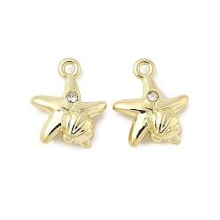 Морская звезда Прелести сплава Rhinestone, стойки покрытие, без свинца и без кадмия, золотые, морская звезда, 14x11.5x4 мм, отверстие : 1.4 мм