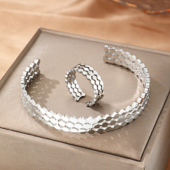 Нержавеющая Сталь Цвет Мужские 304 браслеты и кольца-манжеты из нержавеющей стали, плоско-круглые, цвет нержавеющей стали, внутренний диаметр: 60 мм и 18 мм