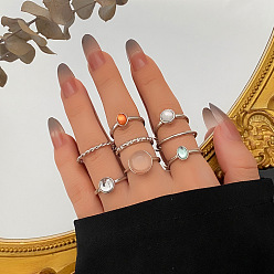 Платина 8шт. плоские круглые/овальные кольца из сплава смолы, платина, внутренний диаметр: 15~19 мм