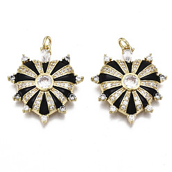 Черный Латунные микро проложить кубического циркония подвески, с эмалью и кольцом для прыжков, без никеля , сердце, реальный 16 k позолоченный, чёрные, 28x25x6 мм, Перейти кольцо: 5x1 мм, внутренний диаметр: 3 мм