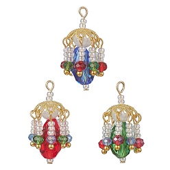 (52) Непрозрачная лаванда Стеклянные подвески, люстра, со стеклянной жемчужиной и 304 петлей из нержавеющей стали, граненые, разноцветные, 26x11 мм, отверстие : 1.6 мм