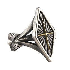 Античный Серебристый & Золотой Латунные кольца для мужчин, ромб со звездным узором, старинное серебро & золотой, внутренний диаметр: 15~20 мм