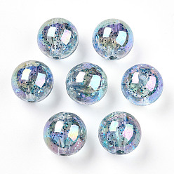 Светло-Голубой УФ-покрытие радужными переливающимися акриловыми бусинами, бусинка в бусине с блестками, круглые, Небесно-голубой, 16x15.5 мм, отверстие : 2.7 мм
