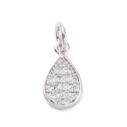 Платина Латунные микро проложить кубического циркония подвески, слеза, платина, 11.5x7x1.5 мм, отверстие : 1 мм