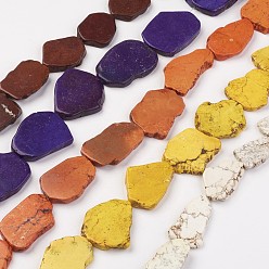 Mixed Color Natural Howlite Beads Strands, Flat Slab Beads, Dyed, Nuggets, Mixed Color, 36~54x20~40x5~7mm, Hole: 1.5~2mm, about 8~12pcs/strand, 15.74 inch~18.11 inch